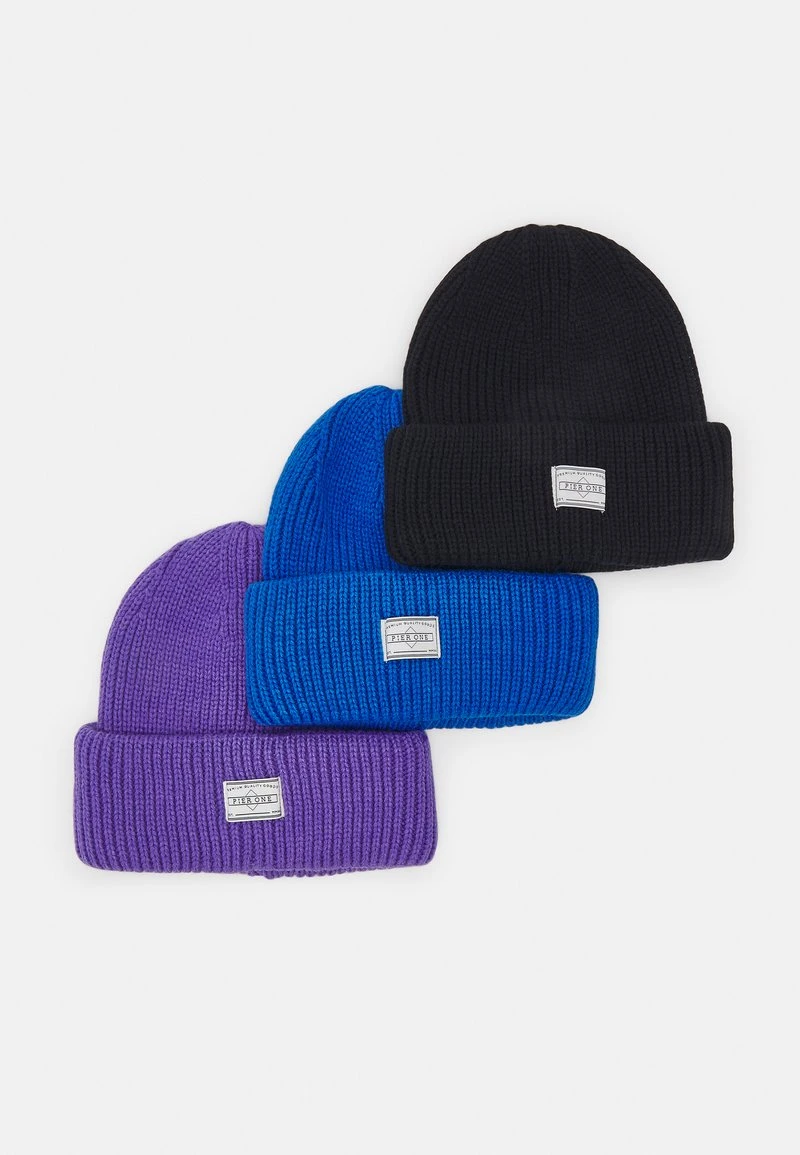 Pier One UNISEX 3 PACK - Mütze - Black/purple/blue 3 Pier One UNISEX 3 PACK - Mütze - Black/purple/blue